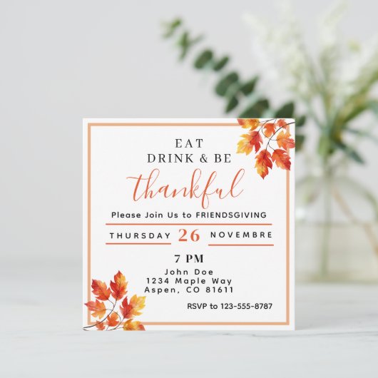 食事をして感謝の気持ちで満たされよう フレンズギビング 招待状 (スタンド正面)