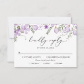 食事オプションラベンダーウォーターカラー結婚フローラ 出欠カード (正面)