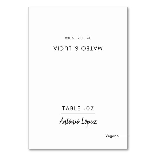 食事スペインのの選択とメニュー付き結婚の座席表 テーブルナンバー (正面)