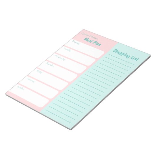 食事パーソナライズされたプランナーショッピング一覧ピンクブルー ノートパッド (アングル)