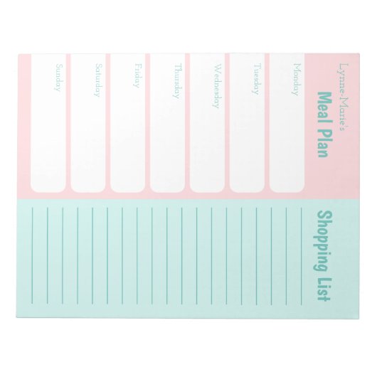 食事パーソナライズされたプランナーショッピング一覧ピンクブルー ノートパッド (正面)