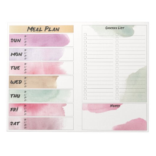 食事プランスーパー一覧パステルウォーターカラーレシピ ノートパッド (正面)