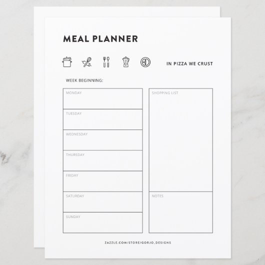 食事プランナー家族の食事ウィークリーメニューオーガナイザー (正面/裏面)