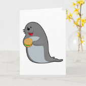 食事中にハンバーガーを食べるアザラシ カード (黄色い花)