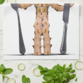 食事用器具類が付いているシェフ箱の人のキャラクター キッチンタオル (折り畳み)