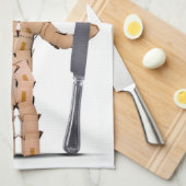 食事用器具類が付いているシェフ箱の人のキャラクター キッチンタオル (四つ折り)