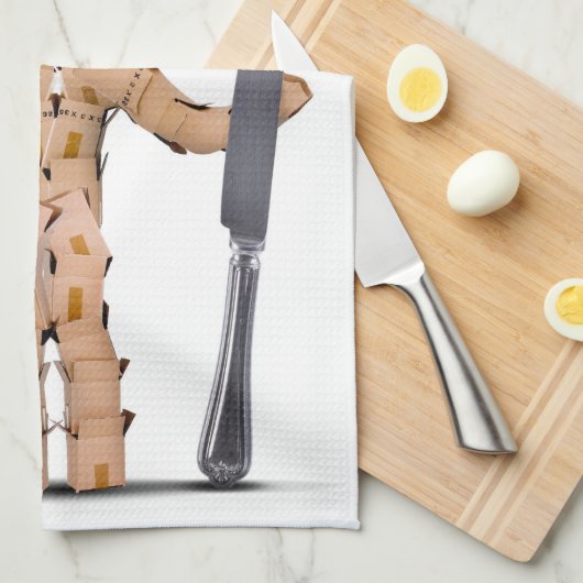 食事用器具類が付いているシェフ箱の人のキャラクター キッチンタオル (四つ折り)