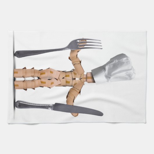 食事用器具類が付いているシェフ箱の人のキャラクター キッチンタオル (横)