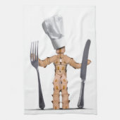 食事用器具類が付いているシェフ箱の人のキャラクター キッチンタオル (縦)