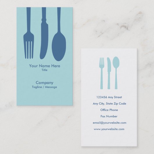 食事用器具類のカフェの名刺(淡いブルーの) 名刺 (正面/裏面)