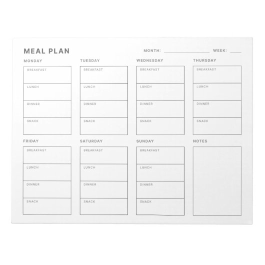 食事計画ウィークリープランナー ノートパッド (正面)