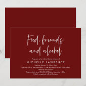 食事、友人、お酒、カジュアルな結婚前お祝いパーティー 招待状 (正面/裏面)