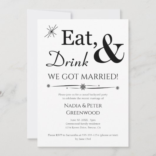 食事 飲み物 私たちは結婚しました！ 秘密結婚パーティー 招待状 (正面)