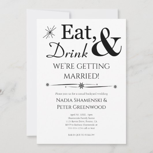 食事 飲み物 結婚 カジュアル バックヤード ウェディング 招待状 (正面)