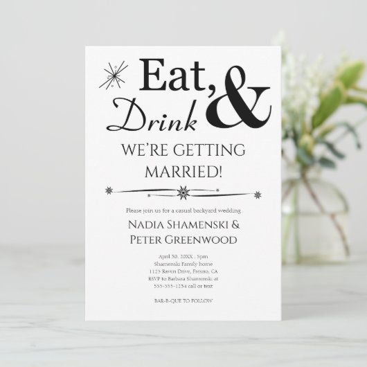 食事 飲み物 結婚 カジュアル バックヤード ウェディング 招待状 (スタンド正面)