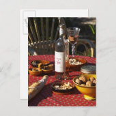 食前酒と前菜を用意:パン、オリーブ、 ポストカード (正面/裏面)