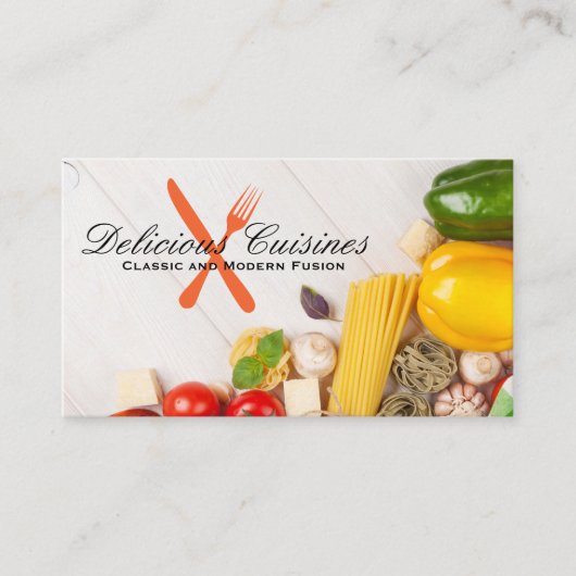 食卓にパスタと野菜 名刺 (正面)