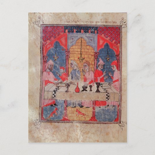 食卓に集まった家族が過ぎ越しに来た ポストカード (正面)