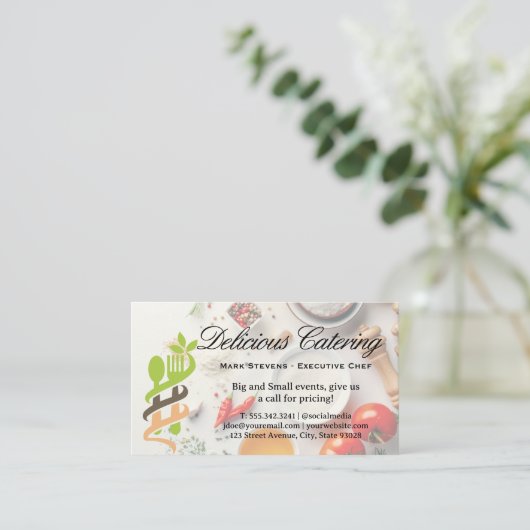 食卓に食べ物を並べる 名刺 (スタンド正面)