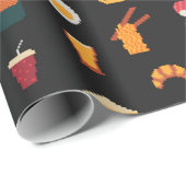 食品のシームレスなピクセルアートパターン，織物質感, ラッピングペーパー (ロールコーナー)