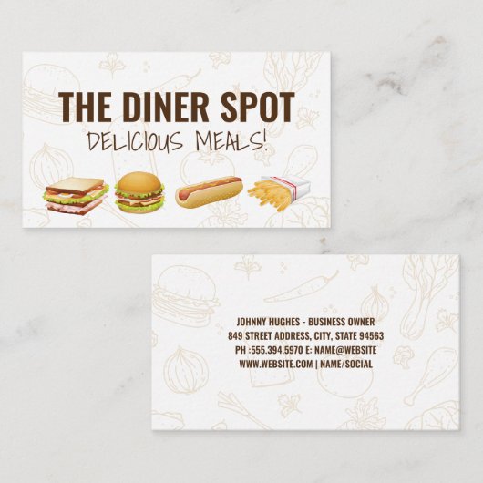 食品アイコンとパターン 名刺 (正面/裏面)