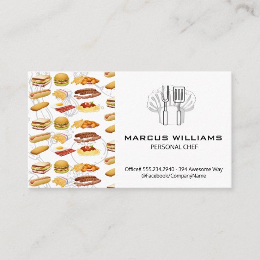 食品アイコン | シェフハットとキッチンツール 名刺 (正面)