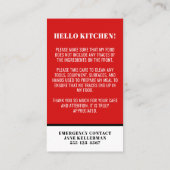 食品アレルギーキッチン安全カード 名刺 (裏面)