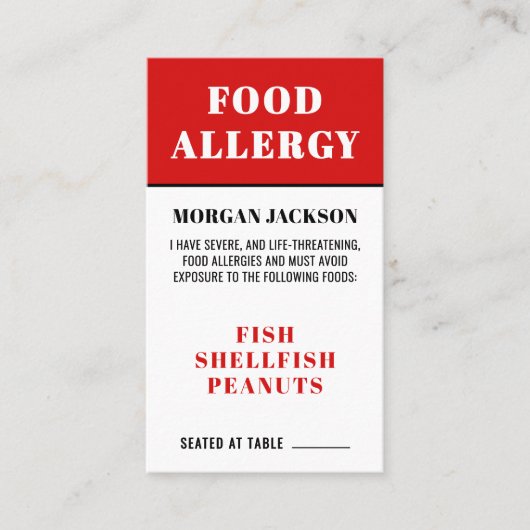食品アレルギーキッチン安全カード 名刺 (正面)
