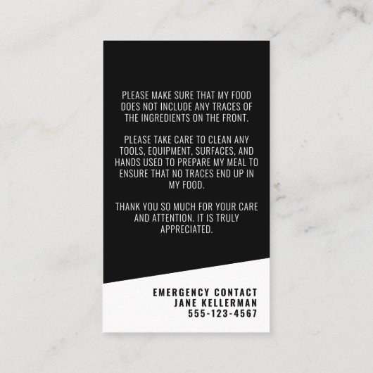 食品アレルギー安全カード 名刺 (裏面)