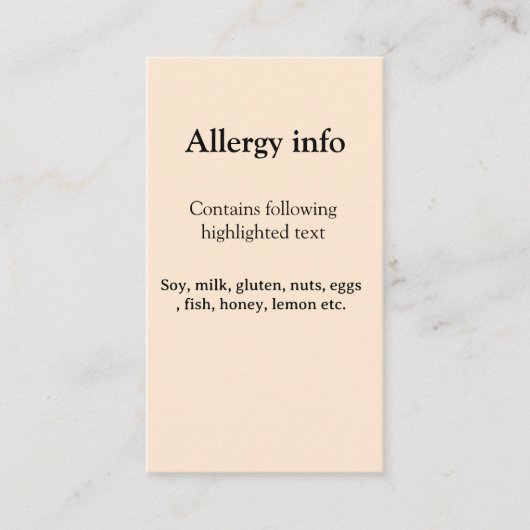 食品アレルギー注意喚起 名前を入力 テキスト フードアイテム 招待状 (正面)