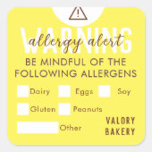 食品アレルギー警告の安全性 スクエアシール (正面)