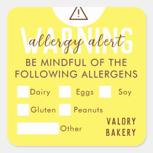 食品アレルギー警告の安全性 スクエアシール (正面)