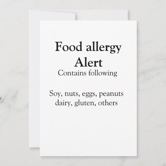 食品アレルギー警告を追加する名前文字食品アイテム 招待状 (裏面)