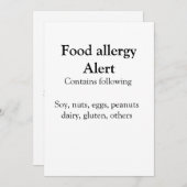 食品アレルギー警告を追加する名前文字食品アイテム 招待状 (正面/裏面)