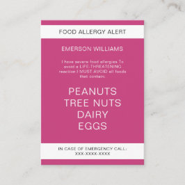 食品アレルギー警告シェフパーソナライズされたカード 名刺