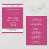 食品アレルギー警告シェフパーソナライズされたカード 名刺 (正面/裏面)