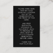 食品アレルギー警告シェフパーソナライズされたカード 名刺 (裏面)