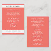食品アレルギー警告シェフパーソナライズされたカード 名刺 (正面/裏面)