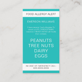 食品アレルギー警告シェフパーソナライズされたカード 名刺