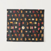 食品シームレスなピクセルアートパターン、ファブリック質感、 タペストリー (正面(横))