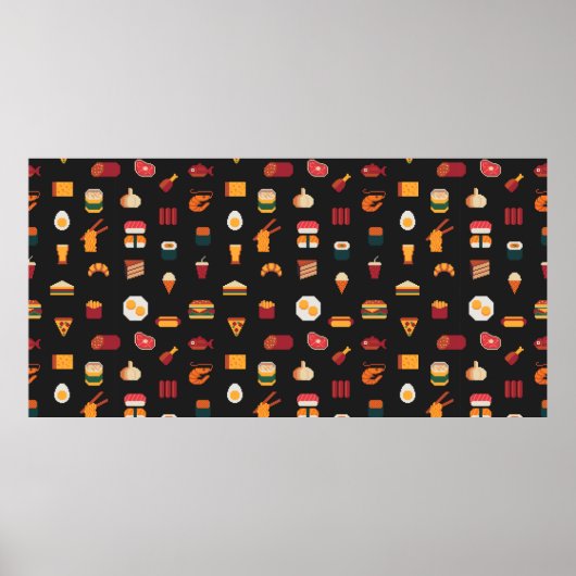 食品シームレスなピクセルアートパターン、ファブリック質感、 ポスター (正面)