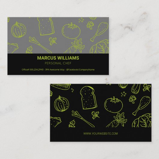 食品パターン |エグゼクティブシェフ |キッチンマネージャー 名刺 (正面/裏面)