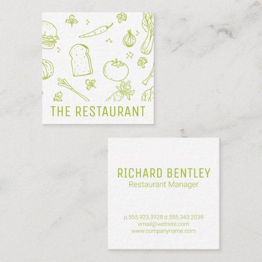 食品パターン | レストランのオーナー | シェフ スクエア名刺 (正面/裏面)
