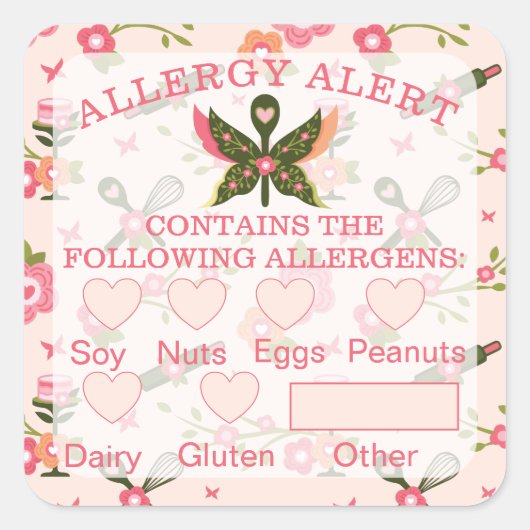 食品安全アレルギー警告ベーカリーバタフライスプーン スクエアシール (正面)