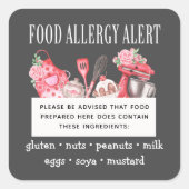 食品安全アレルギー警告ベーカリーペストリー スクエアシール (正面)
