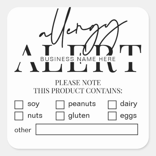 食品安全アレルギー警告ミニマルベーカリー スクエアシール (正面)