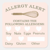 食品安全アレルギー警告金ゴールドベーカリーウィスクピンク スクエアシール (正面)