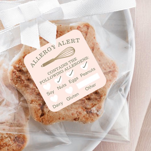 食品安全アレルギー警告金ゴールドベーカリーウィスクピンク スクエアシール
