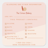 食品安全アレルゲンピンクモダンベーカリー製品 スクエアシール (正面)