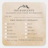 食品安全アレルゲン手作りクラフトリーフ製品 スクエアシール (正面)